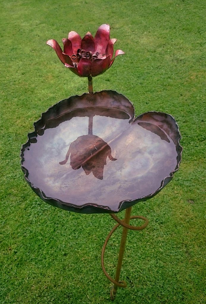 water-lily bird-bath sculpture