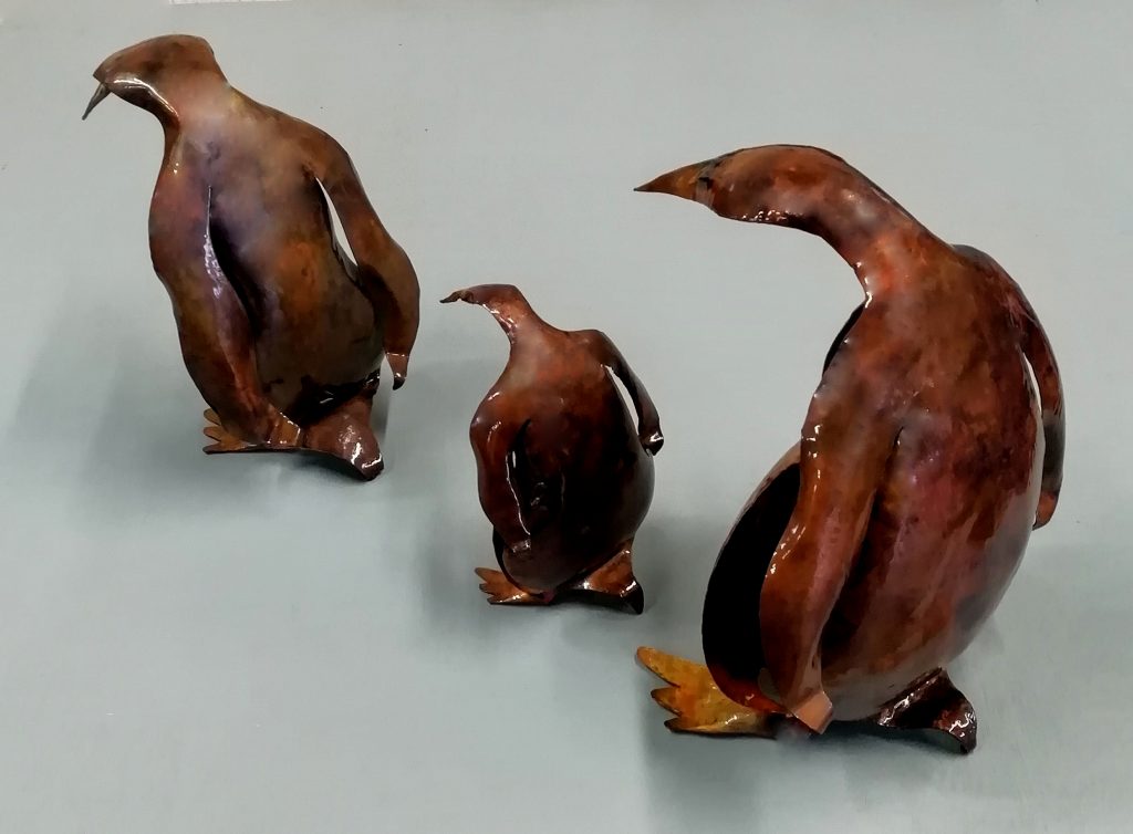 Emily Stone Copper Bird Penguin Sculpture Trio 3