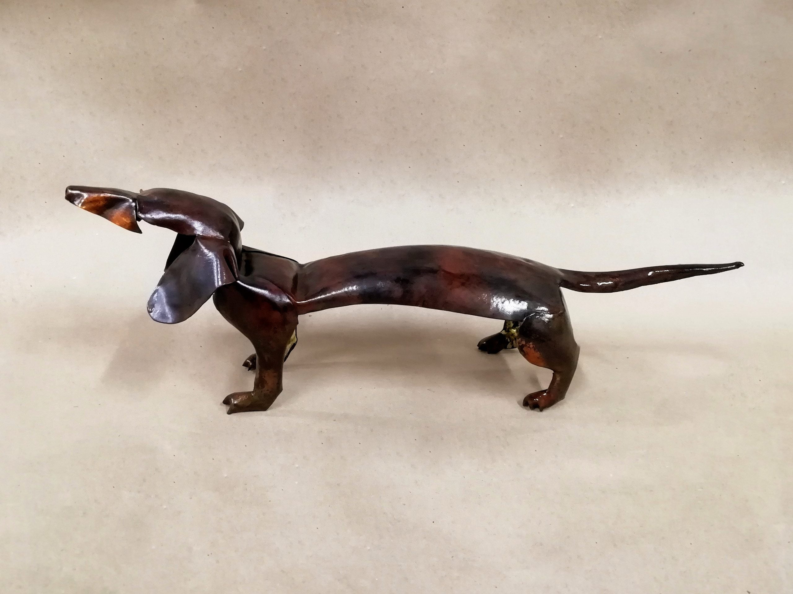 Emily Stone copper dog Dachshund sculpture