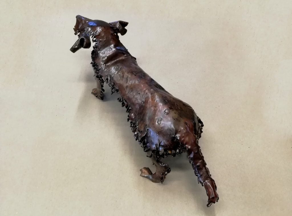 Emily Stone Copper Dog Daschund Wire Haired Sculpture