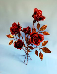 Emily Stone Copper Flower Rose Bouquet Sculpture Five 2