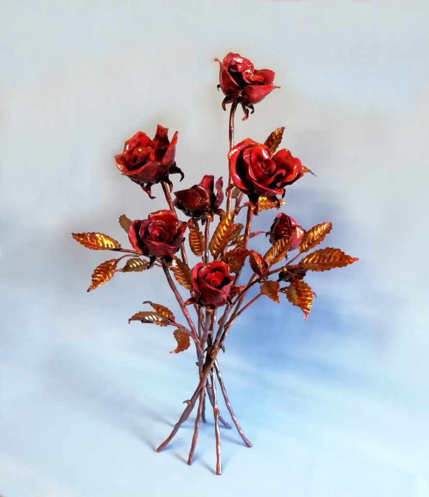 Emily Stone Copper Flower Rose Bouquet Sculpture Seven 1