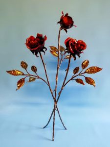 Emily Stone Copper Flower Rose Bouquet Sculpture Three