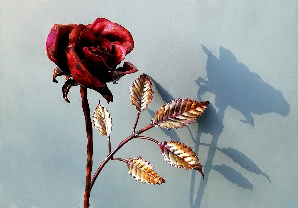 Emily Stone Copper Flower Rose Sculpture Single 8