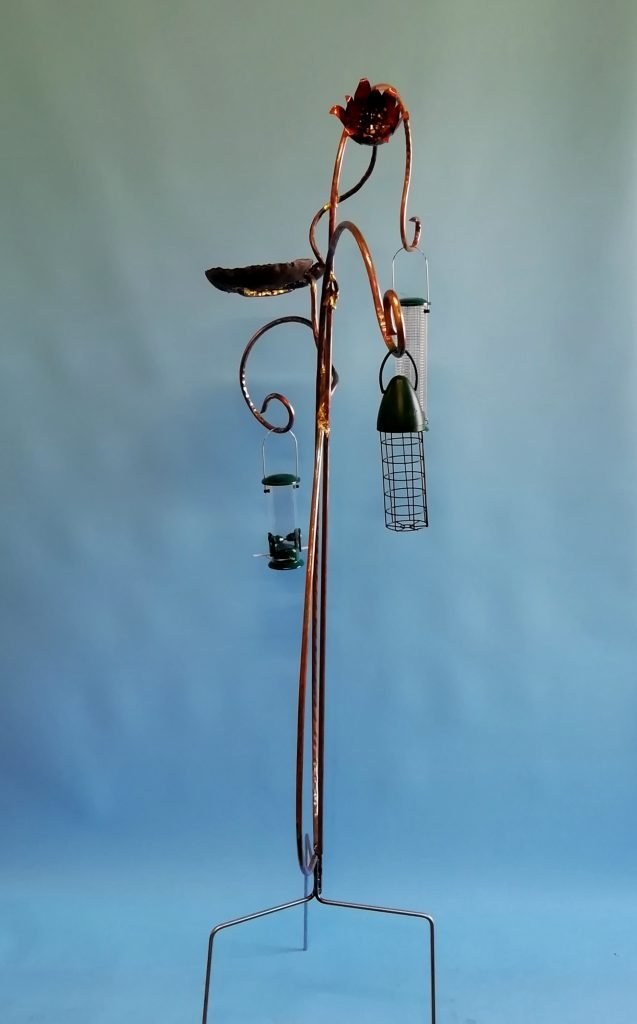 Emily Stone Copper Waterlily Bird Feeder Sculpture Small Side view