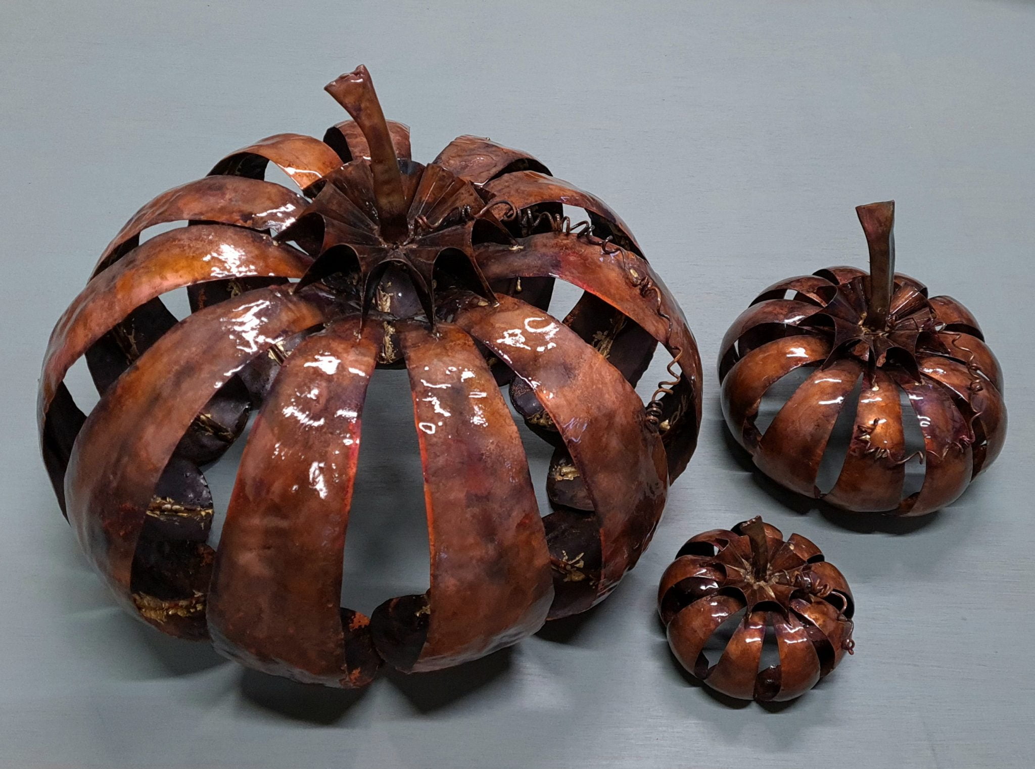 Emily Stone Copper Pumpkin Sculpture group Copper Creatures