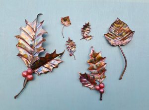 Emily Stone Copper Christmas Holly Ivy Leaf Sculpture