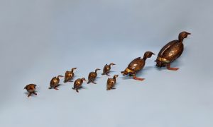 Emily Stone Copper Bird Duck Family Sculpture 1