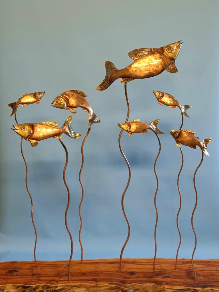 Emily Stone Copper Fish Stick Sculpture group