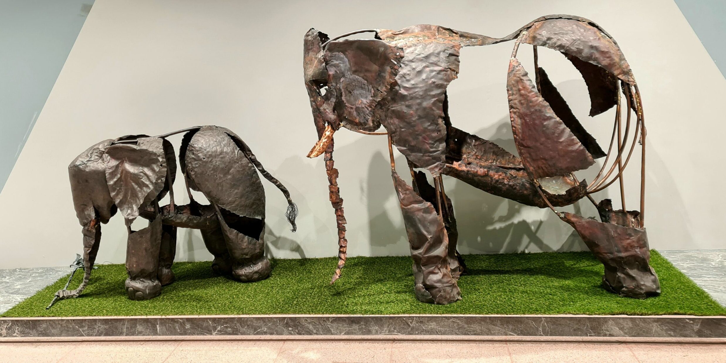 Emily Stone copper Elephant pair sculpture