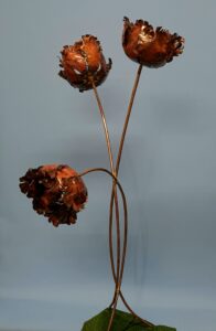 Emily Stone copper flower peony trio sculpture 2