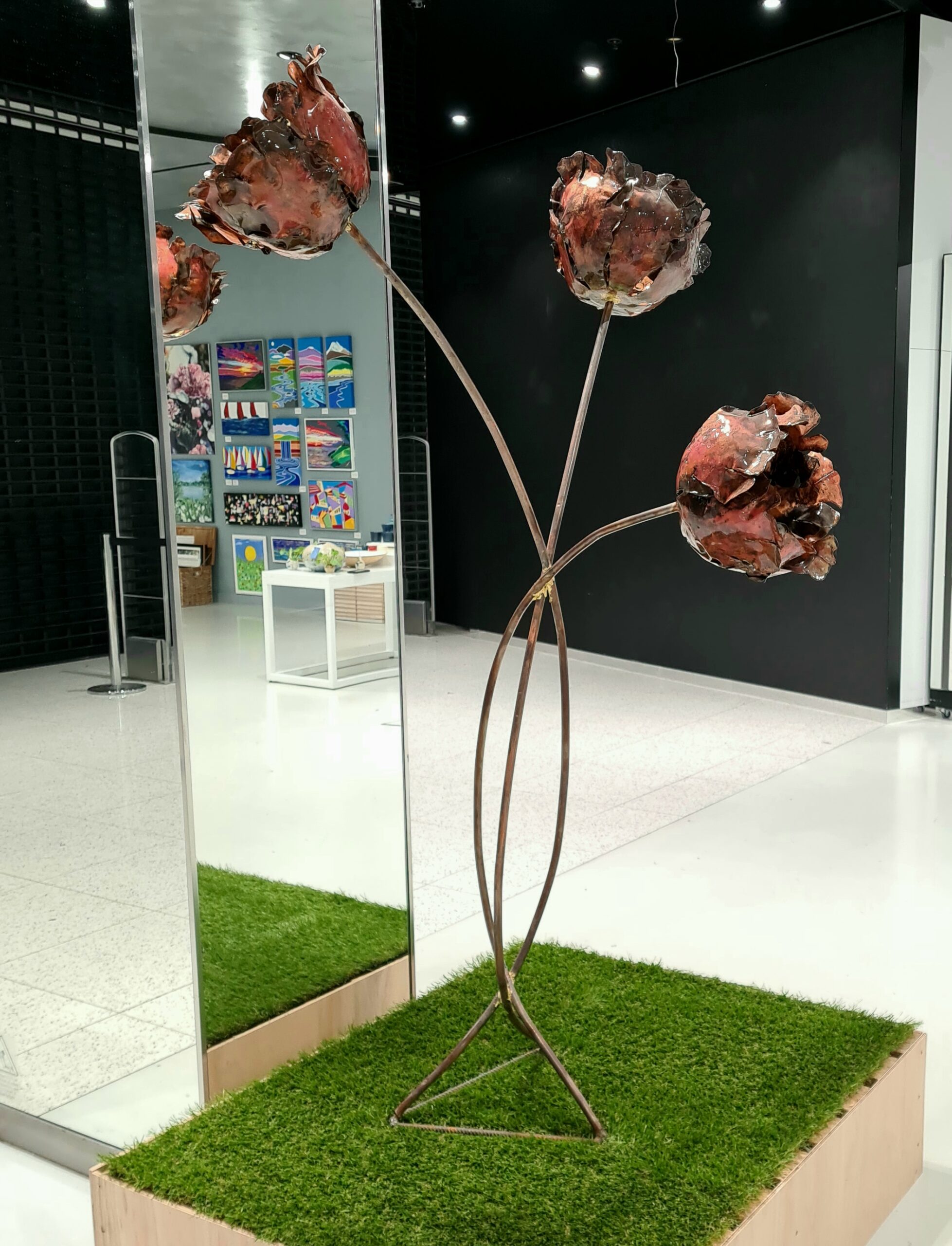 Emily Stone copper flower peony trio sculpture 3