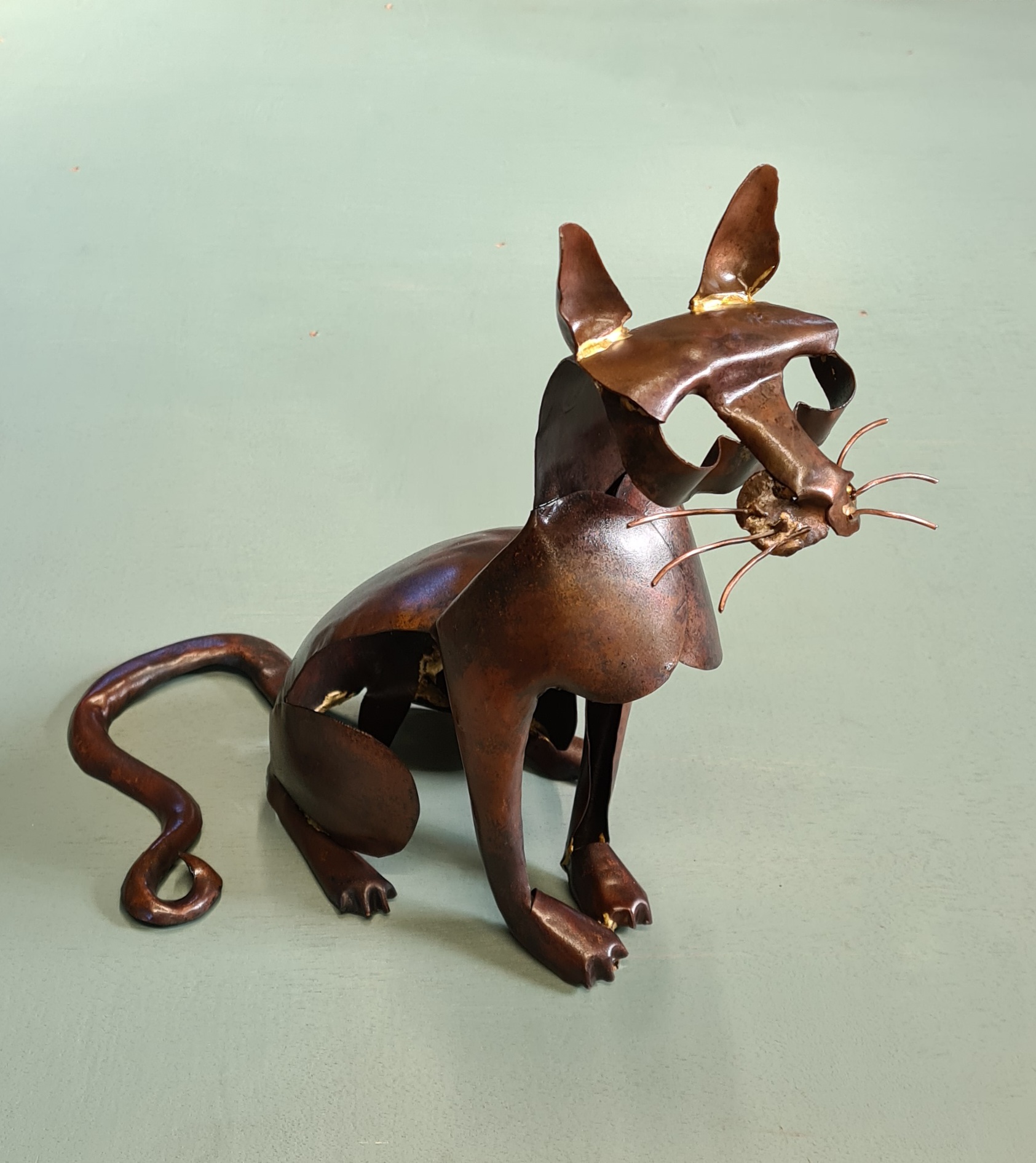 Emily Stone Copper Cat Sitting Sculpture small