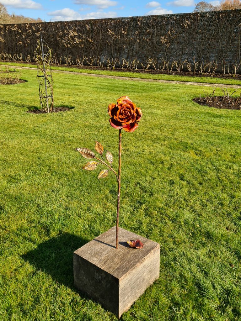 Emily Stone copper single Rose sculpture Herstmonceux