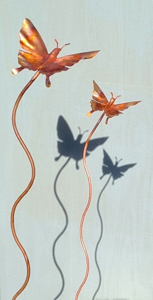 Emily Stone copper Butterflies on sticks sculpture 2
