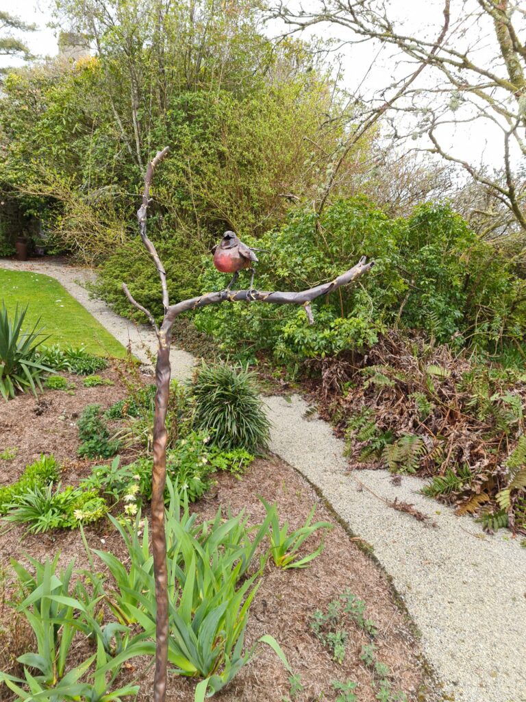 Emily Stone copper robin on branch sculpture