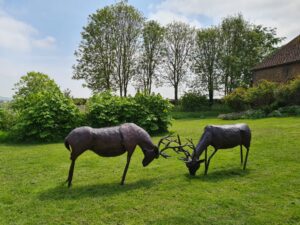 Emily Stone copper rutting stags sculpture Lenham