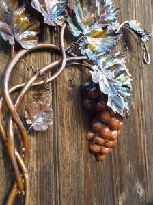 Emily Stone copper Grapes and Vine sculpture angle