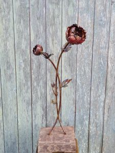 Emily Stone Copper Peony Pair Sculpture